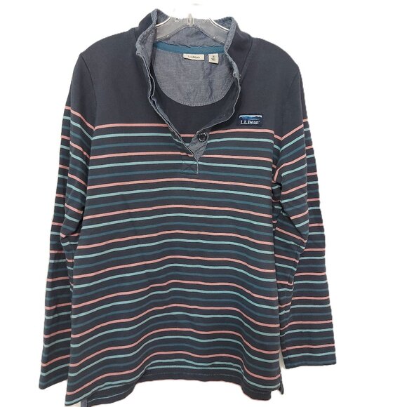 L. L. Bean soft cotton rugby striped pullover sweater women’s size M - Picture 1 of 8